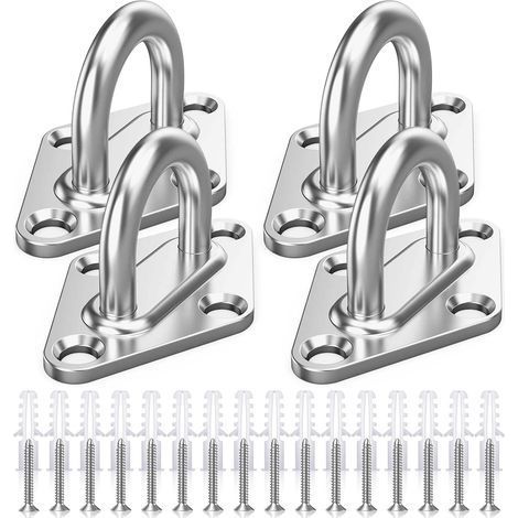 M5 Platine Oeillet Inox,4 Pièces Rhombic Kit de Crochet Plafond Charge Lourde,Crochets D'ancrage Marine avec Vis,Crochet Suspension Plafond Fixation Support Anneau Mural pour Accrocher Objets (4) (1/5)