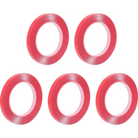 Lot de 5 rubans adhésifs double face en acrylique rouge haute viscosité, sans résidus, 10 mm x 10 m x 0,5 mm (1/5)