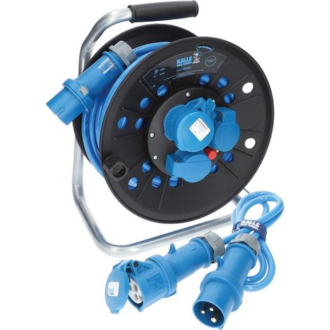 Kalle Campingkabeltrommel CEE 230V 16A 2,5mm² Extreme Blau IP44 25 Meter im Set mit Anschlussleitung 1,5 Meter (1/5)