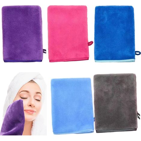 Lot de 5 gants de toilette pour le visage, en tissu éponge, réutilisables, forte absorption d'eau, en coton doux, 14 x 21 cm (1/5)