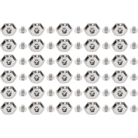 30er-Set Sechskantnieten und Schrauben für Bekleidung, Gürtel, Taschen, Lederarbeiten, Dekoration, Beschläge, Zubehör, 15 mm, Zinklegierung, hohl, silberfarben (1/5)