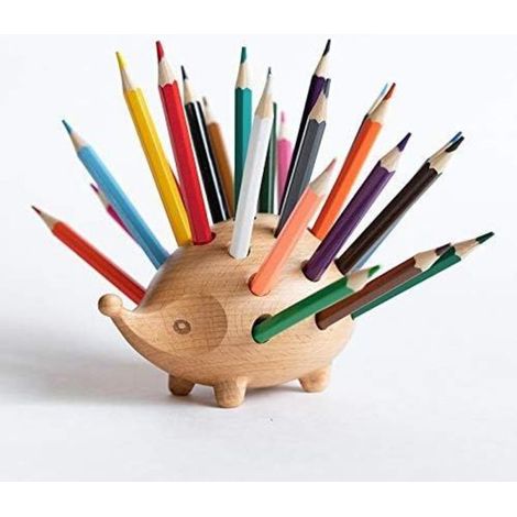 Porte crayon hérisson en bois pour la décoration de bureau, mobilier robuste et élégant, structure stable et résistante (1/5)