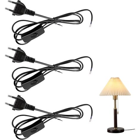 3 Pack Cord with Switch and Plug, Connection Cable with Plug 1.8 m, Cable with Switch for Table Lamps and Home Applications, Plug with Switch, Black (1/5)