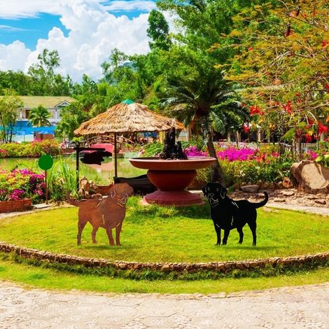 [Jardín de metal] [Estacas de jardín con silueta de perro] [Diseño apilable triangular] Hierro negro con revestimiento electrostático, 38 x 37 cm, decoración rústica única para exteriores (1/4)