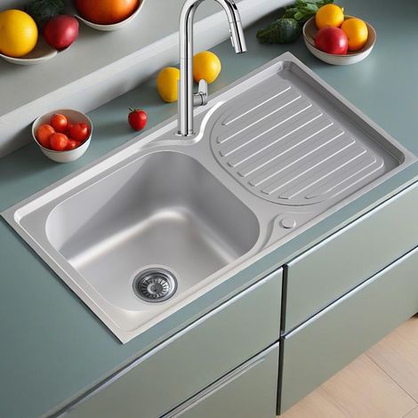 76CM Edelstahlspüle Spülbecken LINKS eckig Ablage Küchenspüle Einbauspüle Spüle