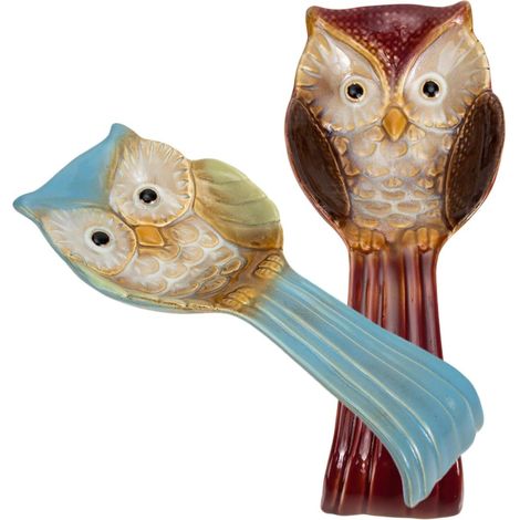 de 2 Porte Cuill res en C ramique R tro de Hibou Repose (1/5)