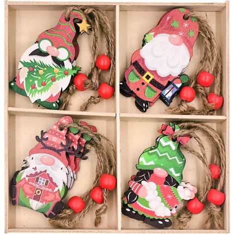 12 cintres bois Noël (4 modèles) – décoration sapin, forme Père Noël (1/5)