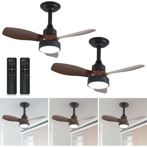 2 ventilateurs de plafond pour chambre/salon, avec minuterie et éclairage, télécommande incluse, 3 vitesses de ventilation, coloris noir et noyer (1/5)