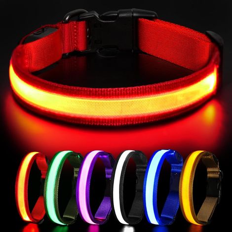 Collar luminoso para perros, recargable con LED y 3 modos de iluminación, impermeable, fluorescente, para perros pequeños, medianos y grandes, recargable tipo C, rojo, L (1/5)