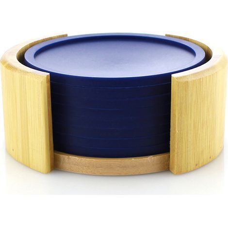 Sous-verres ronds en silicone - Lot de 8 avec boîte - Sous-verres en verre noir conçus pour les boissons, les tasses, les bars, le verre - Dessous de verre en silicone bleu marine (1/2)