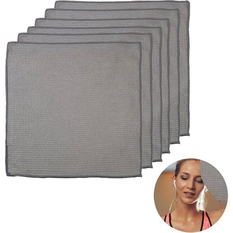 6 Pcs Torchons de Cuisine en Microfibre Ultra Doux - Serviettes de Cuisine Lavables, Absorbants et Non Pelucheux, 20x20 cm Tissu alvéolé, Idéaux pour la Vaisselle et le Nettoyage Quotidien -Gris (1/5)