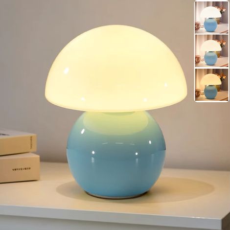 Lampe de table champignon, lampe de chevet à intensité variable, lampe artistique à base en céramique, lampe de bureau d'ambiance, 3 modes d'éclairage (1/5)
