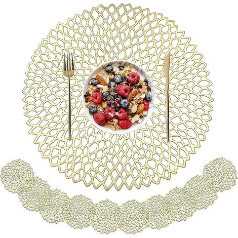 10pcs36cm Golden Dining Pads, Golden Round Dining Pads Et Sous - Verres Vide Dining Pads Presse Vinyle Dining Pads Rsistant La Chaleur Antidrapan (1/5)