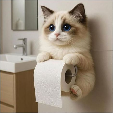 Porte-Rouleau Papier Toilette - Résine 3D Forme Chien Chat - Fixation Murale - 1 Pièce (1/5)