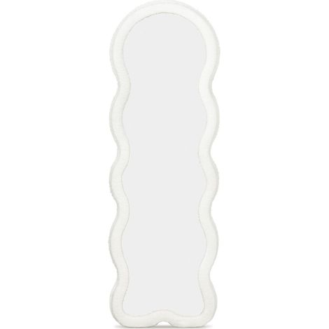 Idmarket – Miroir sur pied vague en tissu bouclette crème 150 x 50 cm – Design scandinave – Installation facile contre mur ou suspendu