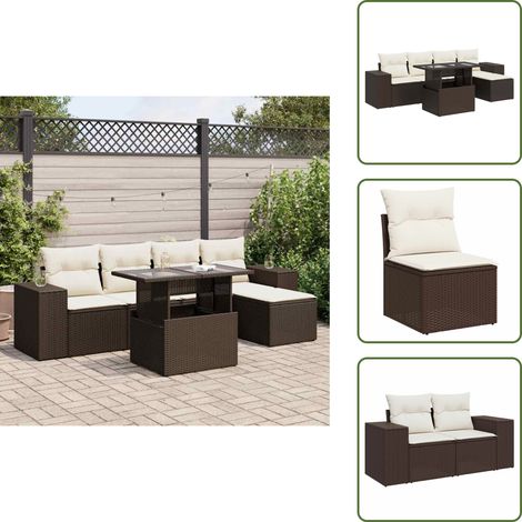 6-tlg. Garten-Sofagarnitur mit Kissen Braun Poly Rattan - Garten Sofagarnitur - Garten Sofagarnituren - Outdoor Sofagarnitur - Sofagarnitur Terrasse (1/5)