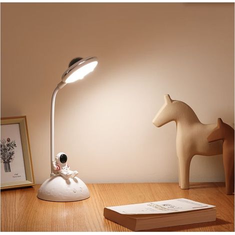 Lampe de Bureau Enfant LED 5W, Lampe de Table Sans Fil Dimmable Rechargeable avec et Projection, Lampe de Lecture Liseuse Col de Cygne Flexible pour Bureau Salle D'étude (blanc) (1/4)