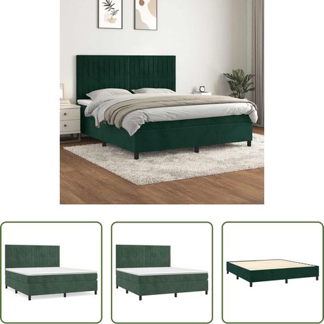 Matelas à ressorts ensachés - Sommier à lattes de lit et matelas Vert foncé 160x200cm Velours (1/5)