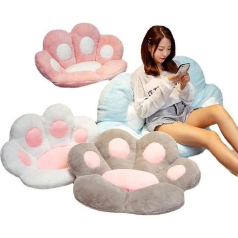 Galette de chaise 7060cm semi-fermé - Coussin de siège en forme de patte de chat mignon - Tapis de sol - Bleu (1/4)