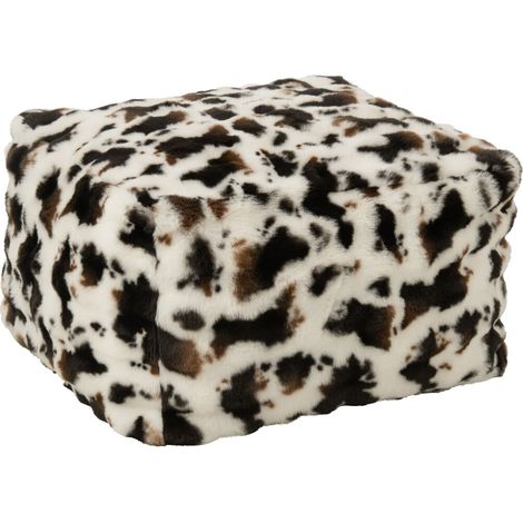 Pouf Carré Vache "Ulf" 70cm Blanc & Marron (1/4)