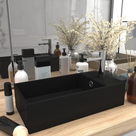 FIMEI Lavabo de salle de bain avec trop-plein Céramique Noir mat (1/5)