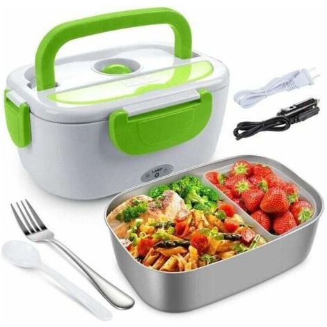 Chauffe-plats électrique pour voiture, maison et bureau - 12-24 V/110 V 40 W, boîte à lunch isotherme portable pour hommes et adultes avec récipient en acier inoxydable de qualité alimentaire (1/4)