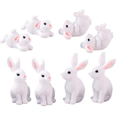 Lot de 8 mini lapins décoratifs en résine pour micro-paysage (au moins 3 styles assortis)-4.7X2cm-White (1/2)