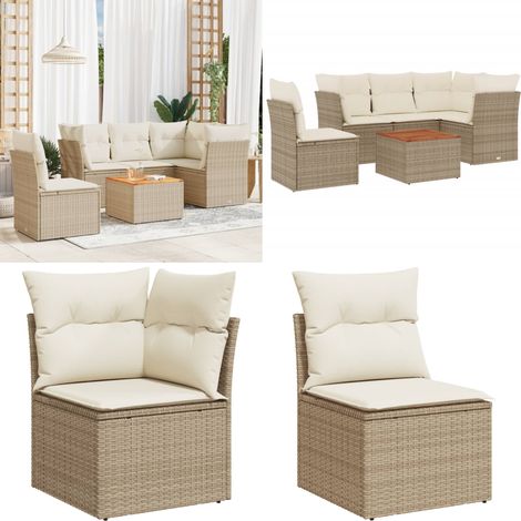 6-tlg. Garten-Sofagarnitur mit Kissen Beige Poly Rattan - Gartenmöbel Set - Outdoor Möbel - Rattan Sofa - Lounge Set - Gartenlounge - Home & Living (1/5)