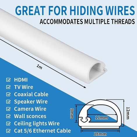 Goulotte de câble autocollante blanche - 1 m x 18 mm - Goulotte de câble flexible murale (1/4)
