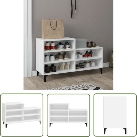 The Living Store Schuhregal Hochglanz-Weiß 102x36x60 cm Holzwerkstoff - Schuhregal - Schuhschrank - Aufbewahrungssystem - Garderobe - Wohnraumorganisation (1/5)