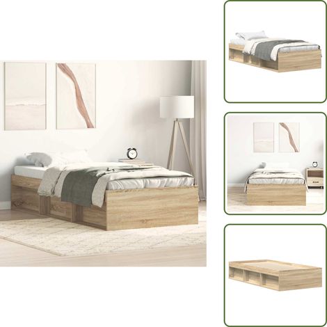 Bettgestell Sonoma-Eiche 100x200 cm - Bettes Gestell - Holzbettrahmen - Massivholzbette - Bettkasten - Doppelbett (1/5)