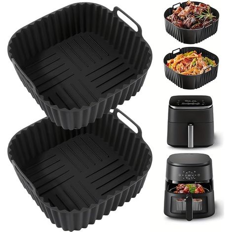 Confezione da 2 rivestimenti quadrati in silicone da 7,1 pollici per friggitrice ad aria - Riutilizzabili per friggitrici ad aria da 4 a 7 quarti - Accessori per forno e friggitrice ad aria - Accessor (1/4)
