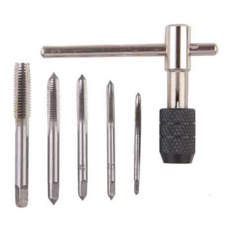 PA 5-teiliges metrisches Handgewindebohrer-Sortiment mit gerader Nut M3 M4 M5 M6 M8 mit 1 verstellbarem Schraubenschlüssel, Stahl-Gewindeschneid-Set mit T-Drehung für die linke Hand für Einsatzge (1/4)