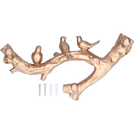 Dekorativer Wandhaken in Form eines goldenen Vogels auf einem Ast, dreidimensionales Dekorationsaccessoire für den Innenbereich (29,5 cm) (1/5)