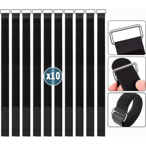 Sangles Scratch Velcr 50 cm, Attache 10 Pcs, Réutilisable Serre Cable Auto-agrippant, Câble en Nylon Réglables Noir cm x 2 pièces (1/5)