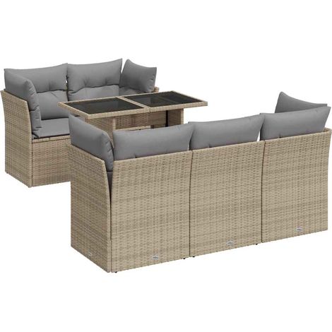 Salon de jardin avec coussins 6 pcs Mobilier de jardin beige résine tressée (1/5)