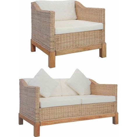 2 pcs Ensemble Canapés droits de relaxation Canapé relax - Canapé de salon avec coussins Rotin naturel BV407346 - BonneVie (1/5)