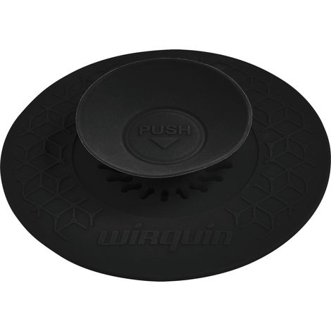 Wirquin – Bouchon d'évier en silicone universel Uppy – Filtre et bouchon 2 en 1 – Installation rapide – Design noir élégant
