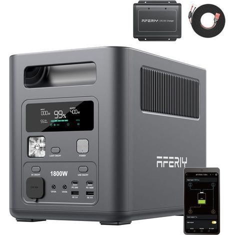 AFERIY P180 1024Wh 1800W Station Electrique Portable + Chargeur d'Alternateur DC060, Recharge en Conduisant,Batterie LiFePO4 (1/5)