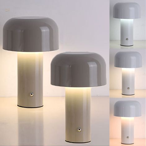 Lampe de table champignon 2 pièce, lampe de jardin rechargeable à intensité variable, petite lampe de chevet portable (gris) (1/5)