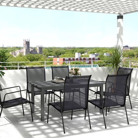 Table de jardin extensible 160/220x90 cm en aluminium gris, gain de place pour terrasse FloraGrace (1/5)