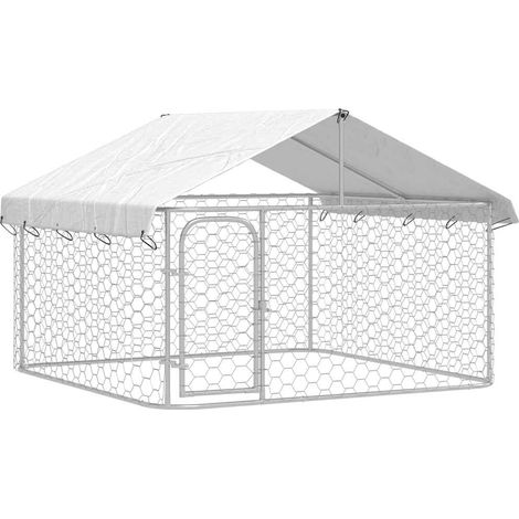 Jaula para perrera exterior con techo para animales 200 x 200 x 150 cm Plata 020041907