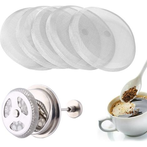 Filte de pesse fançais de emplacement,filte de pesse fançais pou pesse-café,filte de pesse fançais,filte à café éutilisable,pou cafetièes à pesse fançaise,5 pièces (1/4)