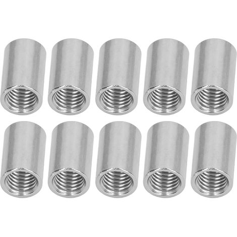 Écrous-raccord ronds M12x1,75, connecteur tige filetée femelle, inox 304, 16mm diamètre, 25mm longueur, lot de 10 pièces. (1/5)