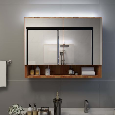 Vidaxl – Armoire murale de salle de bain à miroir LED – 2 portes – 3 étagères – MDF mélaminé – Dimensions 80x15x60 cm – Éclairage doux (1/5)