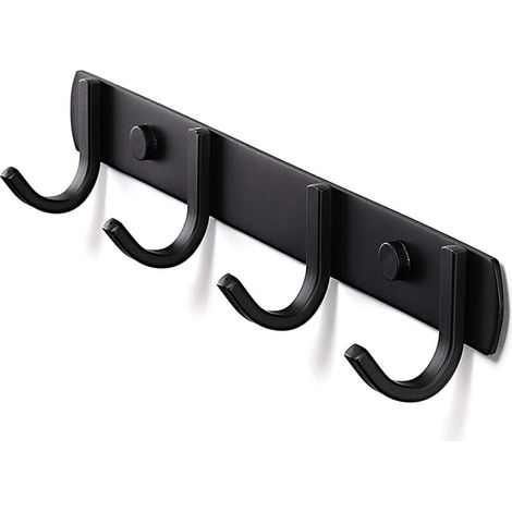 Porte Manteau Acier Inox 4 Crochets Noir (1/4)