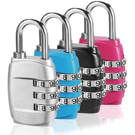 Kombinationsschlösser für Gepäck, Fahrradschlösser (4er-Set), 3-stellige Zahlenschlösser mit Gehäuse aus Aluminiumlegierung für Reisetaschen, Koffer, Schließfächer, Fitnessstudios - Bl--