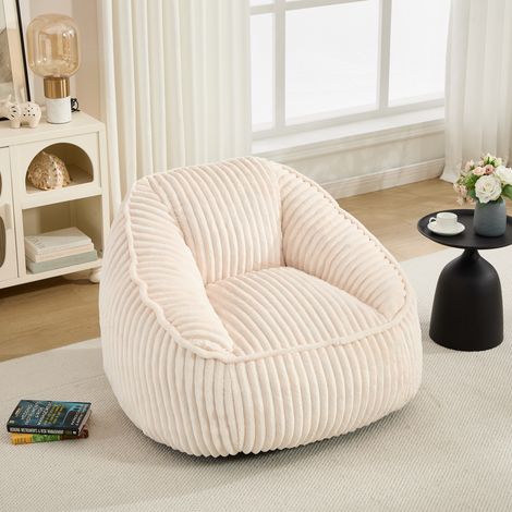 Pouf-Sessel 46 x 43 x 29 cm aus beigem Chenille, Memory-Füllung, für kompakte Wohnräume – MEUBLIV (1/5)
