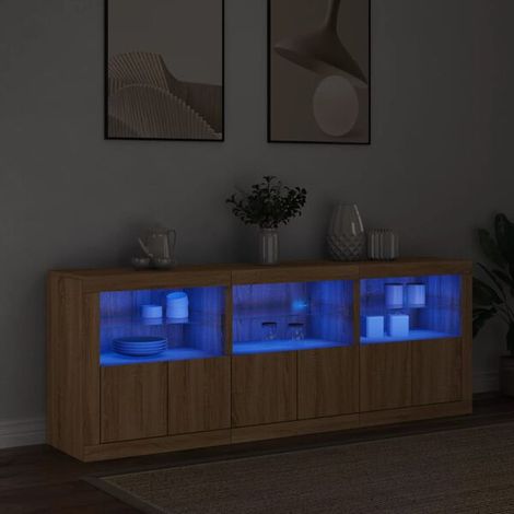 Buffet de Salon avec Éclairage LED Intégré, Meuble Rangement Moderne en Bois Couleur Chêne Sonoma, 181.5 x 37 x 67 cm (1/5)