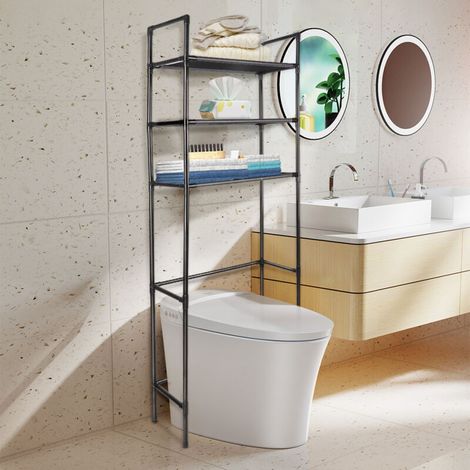 Étagère 3 Étages pour Salle de Bain et Lave-linge - Acier Inoxydable, Tissu Noir Résistant (50x26x150cm), Gain de Place Maximal (1/5)
